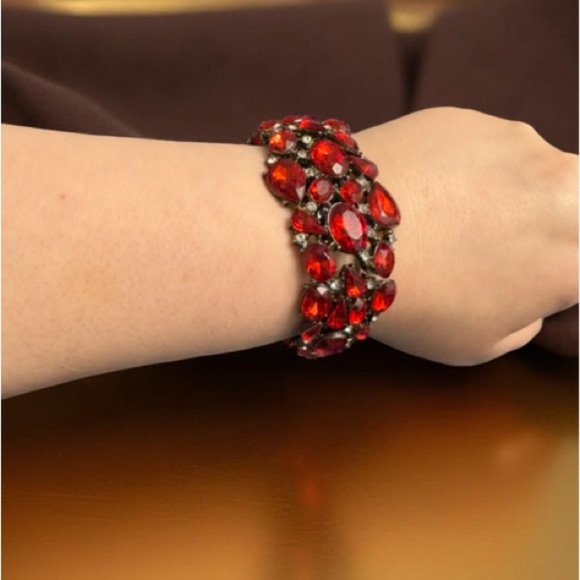 Vintage Rhinestone Clamper Cuff Bracelet Revival Statement Piece Art Deco - Picture 3 of 8